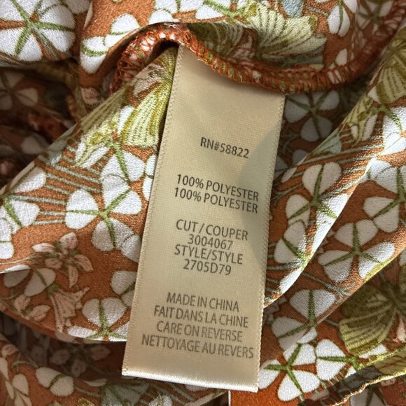 Max Studio Womens M Brown Floral Ruffle V Neck Long Sleeve Peplum Blouse - Picture 6 of 6